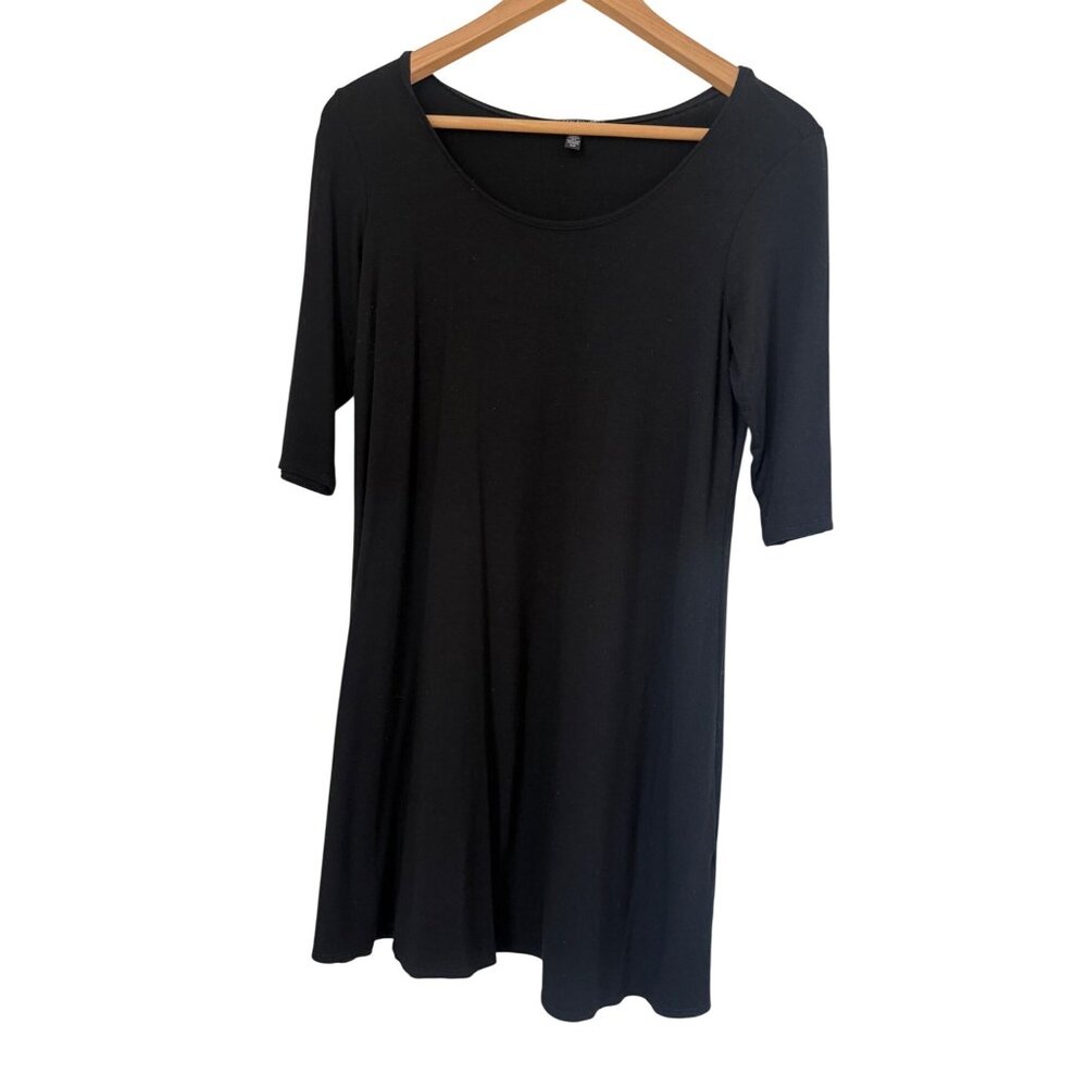 Eileen Fisher Black Knee-Length 1/4 Sleeve Stretch Tunic Dress Size S